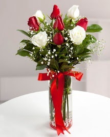 5 kırmızı 4 beyaz gül vazoda  Niğde çiçekçiler 