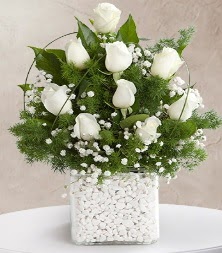 9 beyaz gül vazosu  Niğde İnternetten çiçek siparişi 